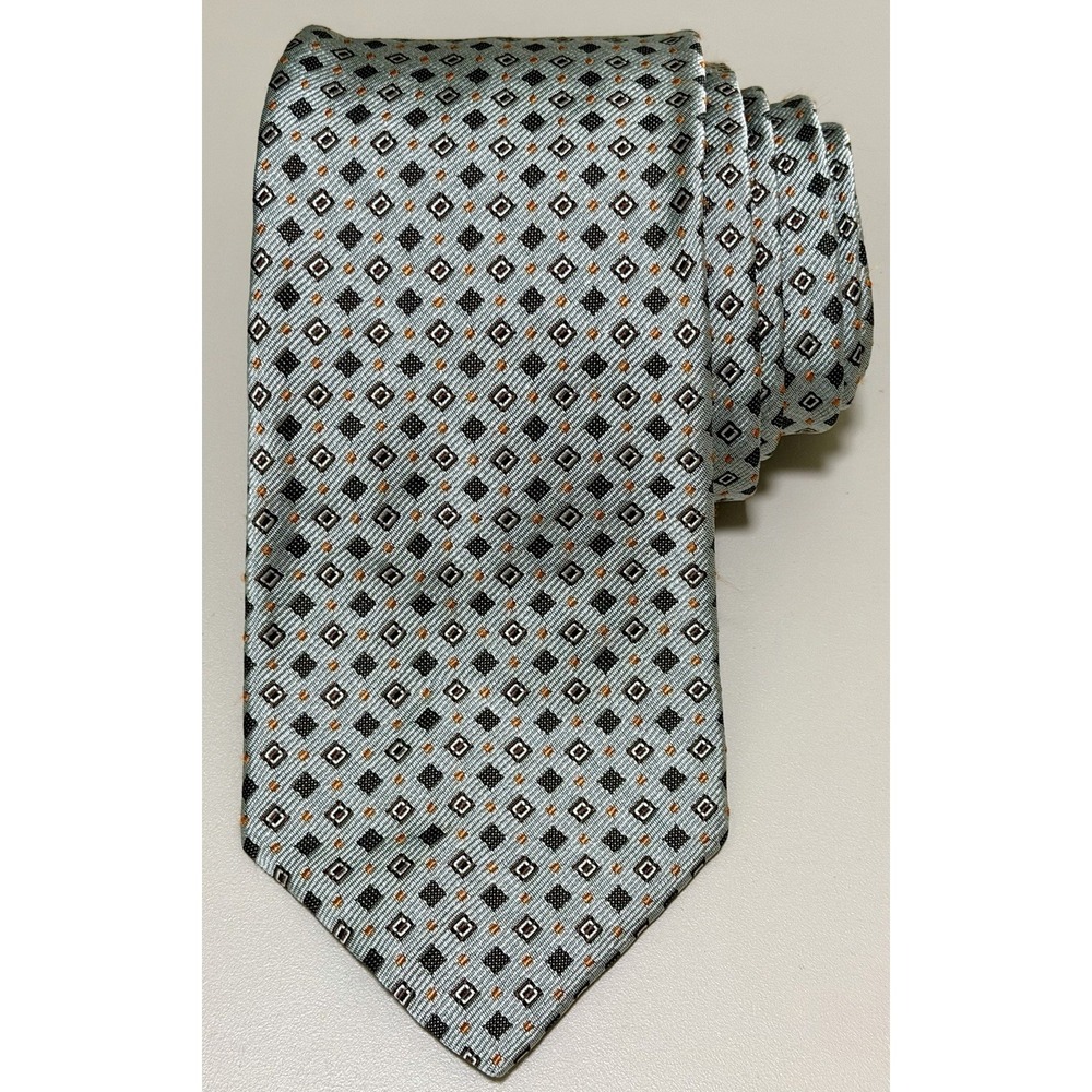 Brooks Brothers All Silk Tie Gray Orange Diamond Pattern USA Made Mens
